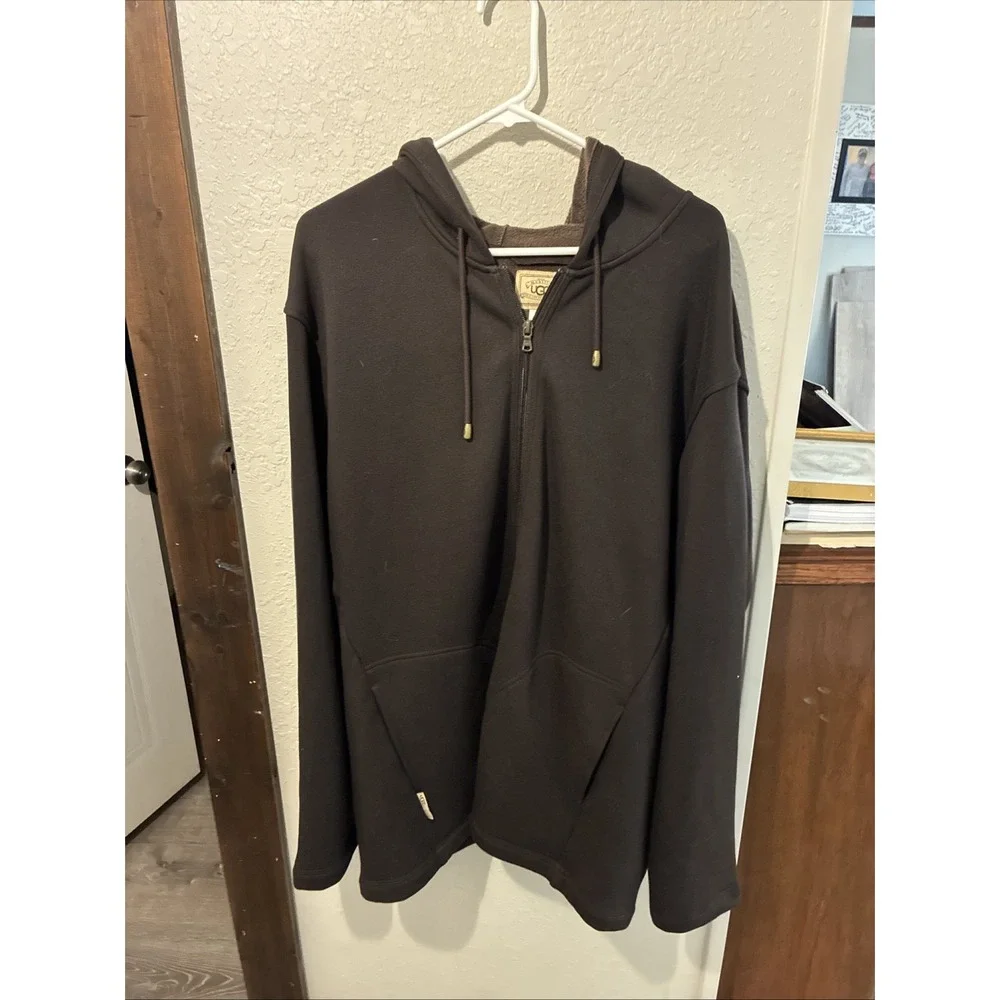 Ugg Australia Hoodie Mens XL Brown Full Zip Fleece Lined Sweatshirt Comfort